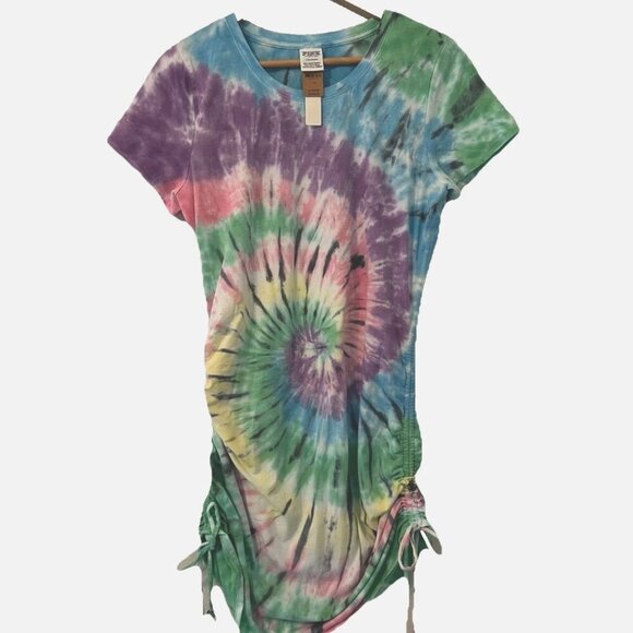 NEW PINK by Victoria Secret Rushed Side Tie-Dye Women's Large Mini Casual Dress - Picture 2 of 4